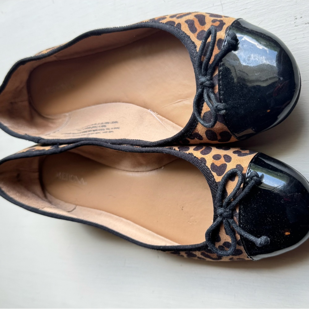 Leopard Print Ballet Flats with Black Cap Toe